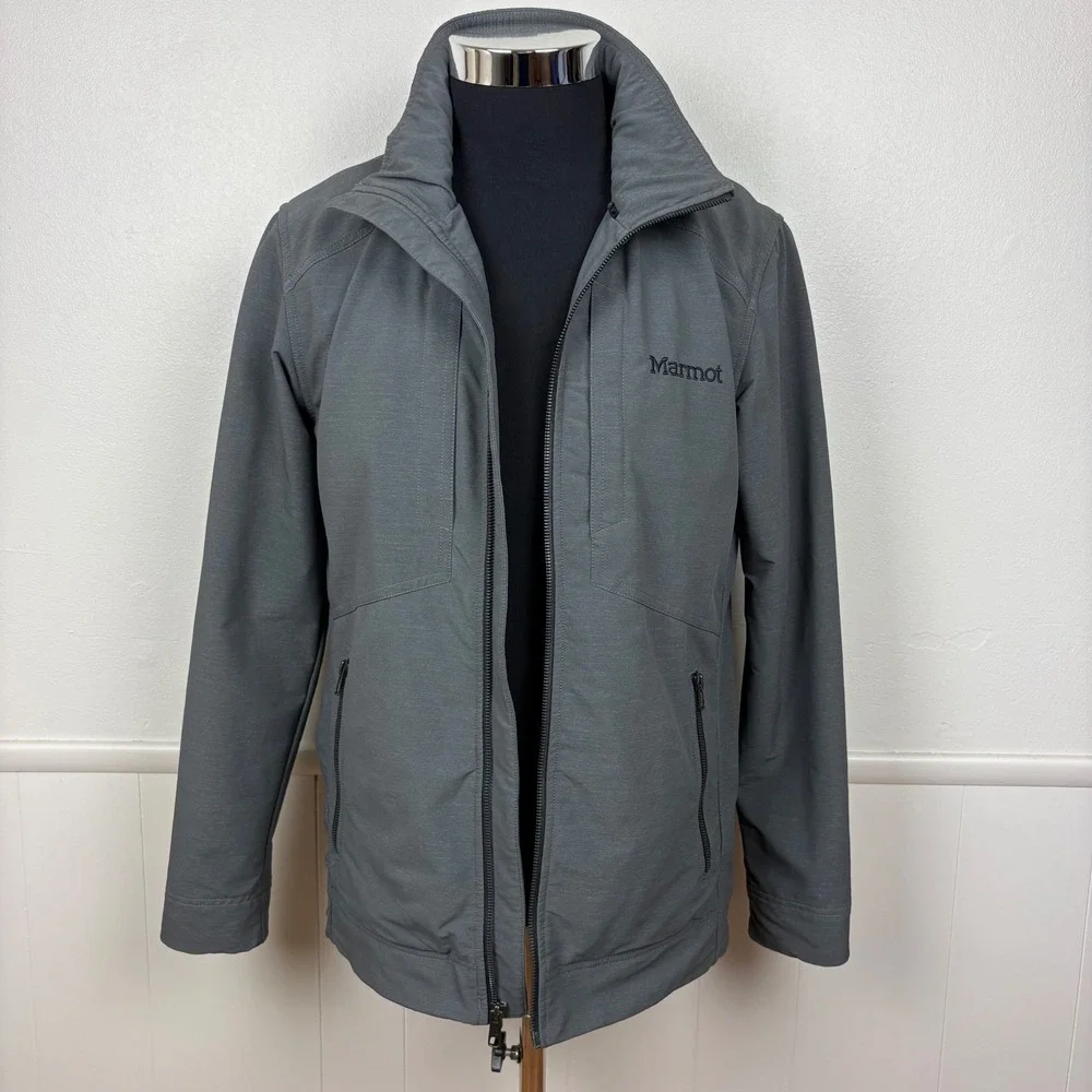 Marmot Mens Soft Shell Zip Up Jacket Size S Gray Windbreaker Hiking Outdoor